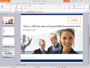 Captura de pantalla de un archivo DPS Captura de pantalla de un archivo .dps en Kingsoft WPS Presentation 2016